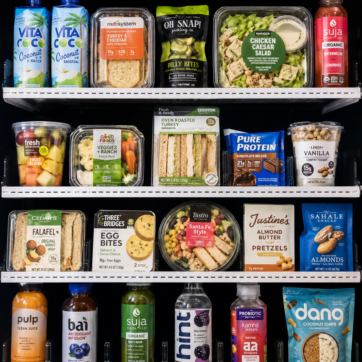 Fresh meals, salads, drinks, and snacks stocked in a Nutri-Vend SmartMarket